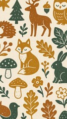 Fototapeta premium Whimsical forest animals pattern mobile wallpaper