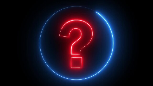 Neon question mark sign icon animation glowing red and blue color confusion mark quiz punctuation mark education exam sign sign symbol on black background