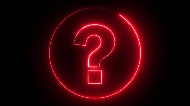 Neon question mark sign icon animation glowing red color confusion mark quiz punctuation mark education exam sign sign symbol on black background