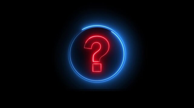 Neon question mark sign icon animation glowing red and blue color confusion mark quiz punctuation mark education exam sign sign symbol on black background