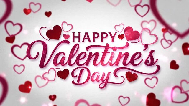 Happy Valentine's Day pink calligraphy with hearts on white background