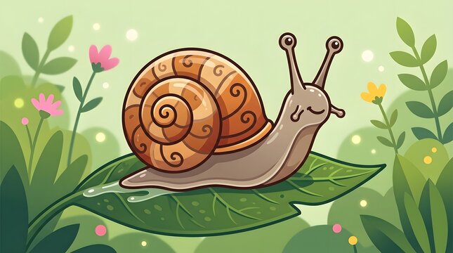 snail on a green leaf