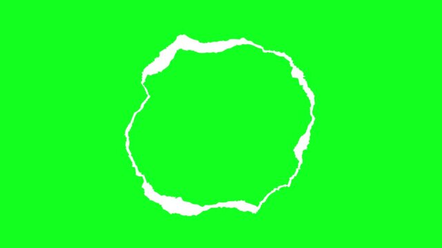 Circular torn paper trail animation, torn paper frame, green background, 4K video