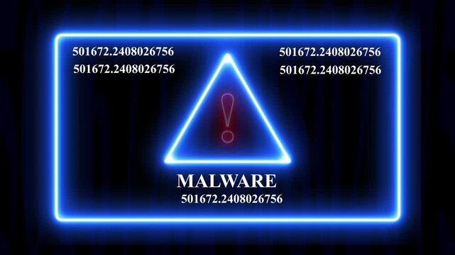 MALWARE A glowing red warning alert sign sits within a dark, high-tech server room. Concept for cyber security threat 