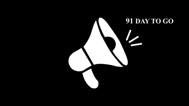 99 Days to Go Countdown Animation with Megaphone Icon and Pulsing Text for Marketing Promotion, Special Offer Announcement, and Event Reminder on Black Background...