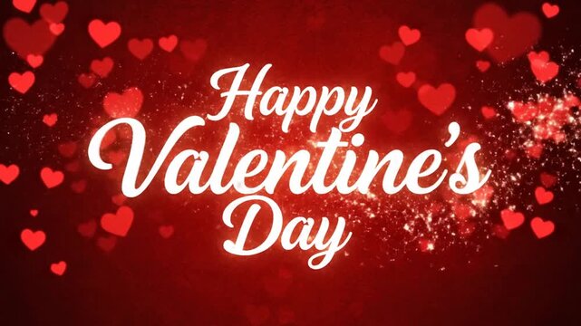 Happy Valentine's Day text on red background with hearts