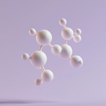 Soft hormone molecule shapes in clay float gently against a lavender backdrop. This design represents endocrine wellness and harmony.