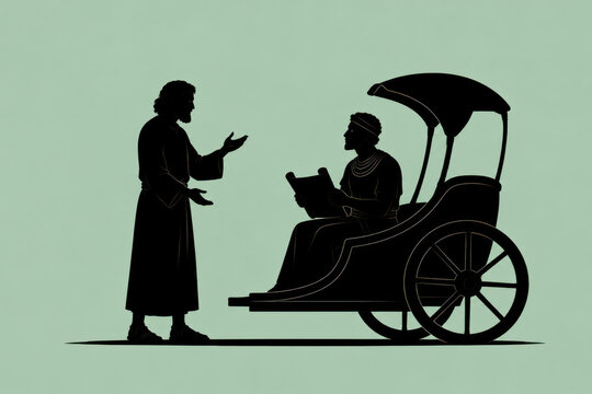 Biblical Stories in Silhouette &mdash; Philip Explaining Scripture to the Ethiopian Eunuch Beside His Ancient Chariot