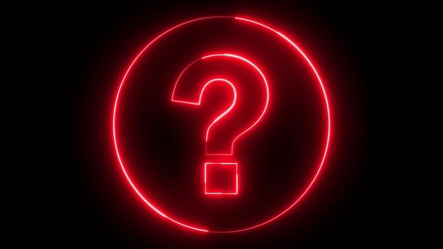 Neon question mark sign icon animation glowing red color confusion mark quiz punctuation mark education exam sign sign symbol on black background