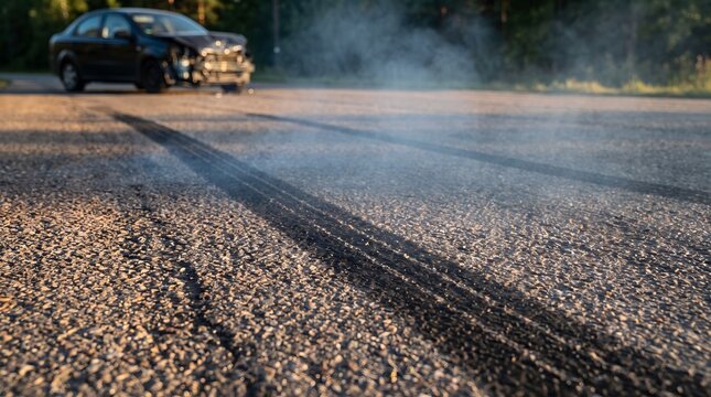 Tire Skid Marks on Asphalt Road After Accident