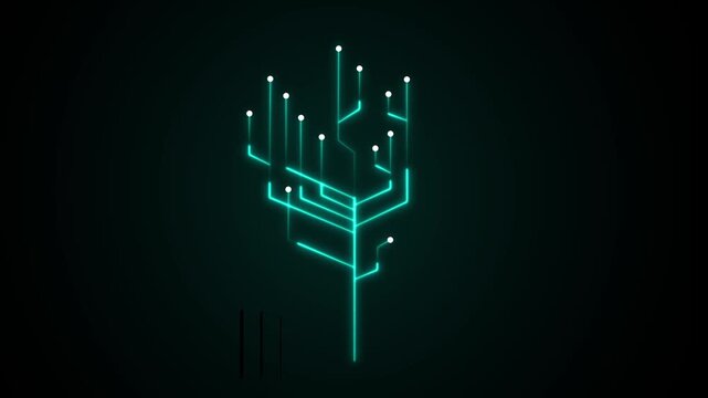 Abstract blue neon lines branching network structure on black background futuristic technology concept glowing