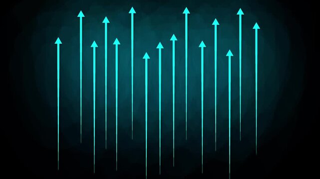 Balu glowing financial growth arrows rising on digital grid background, business success and market analysis concept 