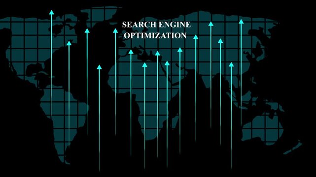 Search engine optimization Seo concept with rising blue growth arrows and map background, digital marketing with 4k video 