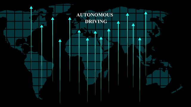 Autonomous driving technology concept with glowing digital map and rising growth arrows innovation with 4k video 