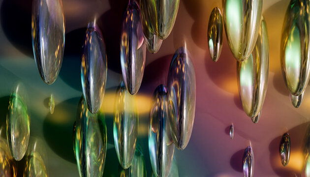Glass droplets hanging in abstract decorative installation