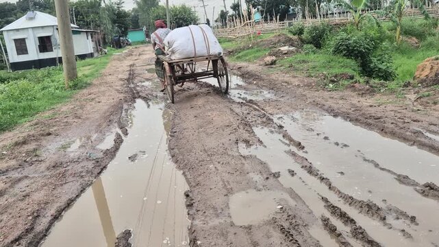 Three Wheeled Van Goods Transport Muddy Rural Road Village Life Video