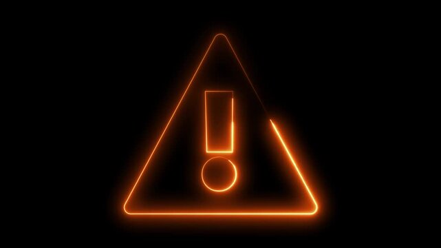 Neon warning attention sign icon animation glowing orange color danger error alert risk stop sign emergency sign icon sign symbol on black background