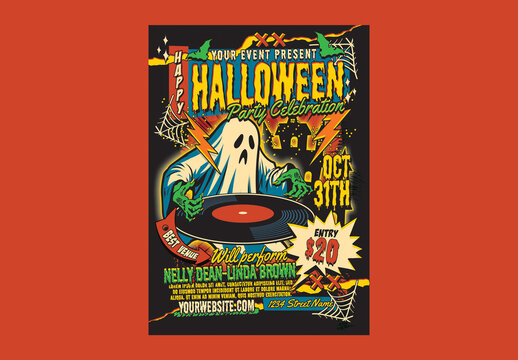 Halloween Night Party Retro Comic Flyer