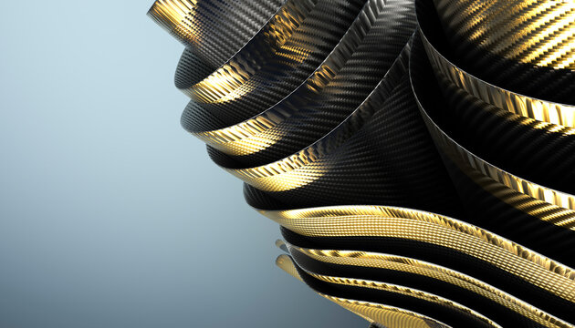 Twisted fiber material with glowing gold edges and smooth curves