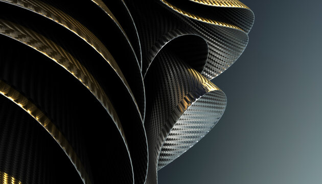 Curved carbon fiber tubes with glossy Black and gold highlights