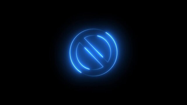 Neon Line ban sign icon animation glowing blue color no entry risk warning alert attention wrong stop sign circle icon sign symbol on black background