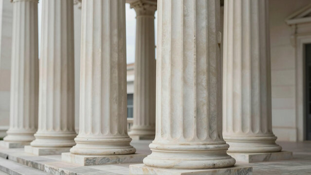 Fluted marble pillars forming a grand classical Greek and Roman exterior colonnade