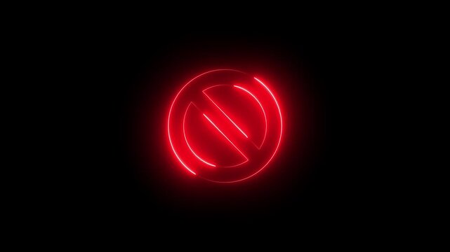 Neon Line ban sign icon animation glowing red color no entry risk warning alert attention wrong stop sign circle icon sign symbol on black background