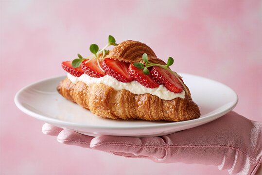 Delicious Fresh Strawberry Croissant Pastry