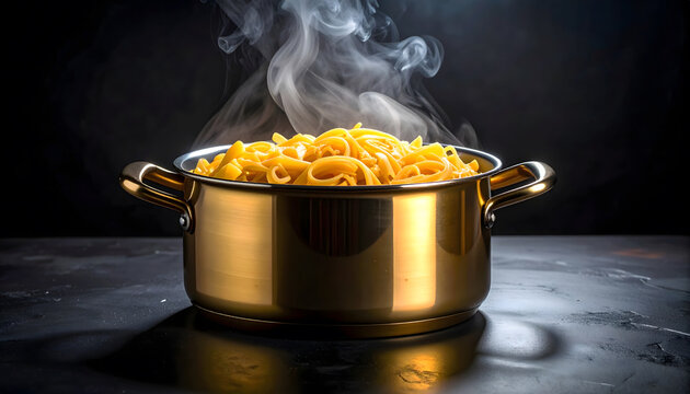 Fresh pasta boiling in a pot of water, ideal for cooking, Italian cuisine, and home meals.