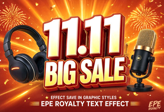 Vibrant eleven eleven big sale promotion with headphones and microphone in festive design