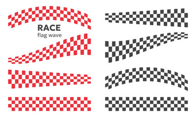 Fototapeta premium Race flag design element collection. Black and red checkered pattern variorse shapes. Vector illustration