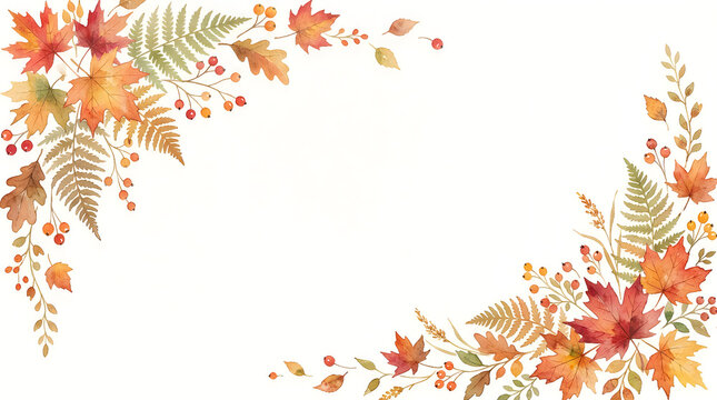 A beautiful autumnal thanksgiving border featuring vibrant leaves and floral elements perfect for festive designs and celebrations
