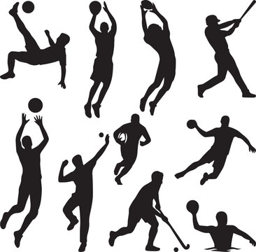 Silhouettes of Athletes Performing Dynamic Sports Moves at Sunset