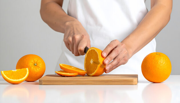 Fresh orange citrus slices prepared for healthy food, juice, cooking, and summer recipes.