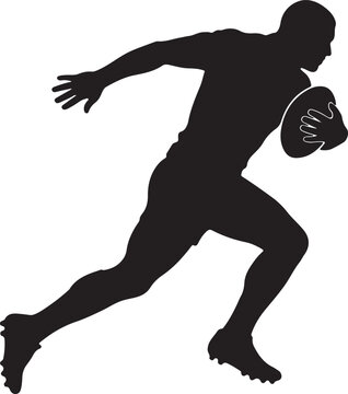 Rugby Player Running with Ball in Action on Field