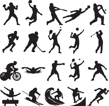 Silhouettes of Athletes Running and Jumping in Dynamic Action