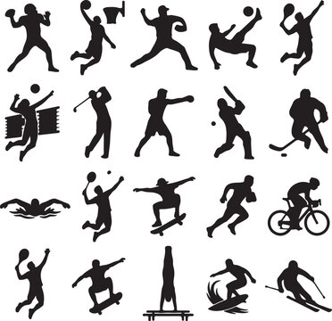 Dynamic Sports Action Silhouettes of Athletes in Motion