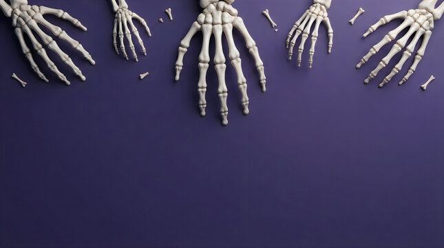 Skeleton hands reaching out from dark background