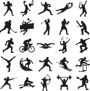 Silhouettes of Athletes Running and Jumping at Sunset