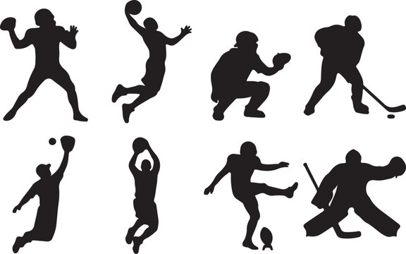 Silhouettes of Athletes Running and Jumping in Dynamic Motion