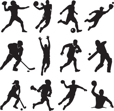 Silhouettes of Athletes Playing Team Sports in Action