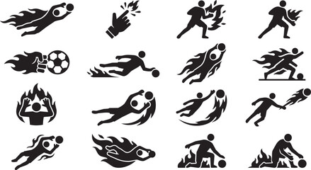 Obraz premium Soccer Goalkeeper Silhouettes with Fire Effects Icon Set