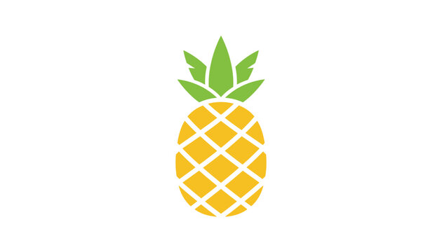 Clean minimalist yellow tropical pineapple icon with a simple green leaf crown isolated on a solid white background.