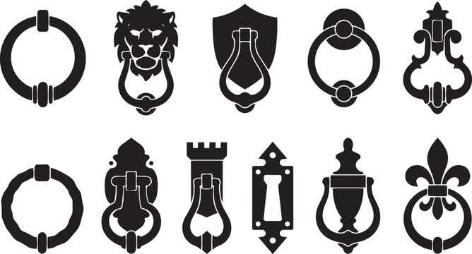 Set of various vintage door knocker silhouettes on white