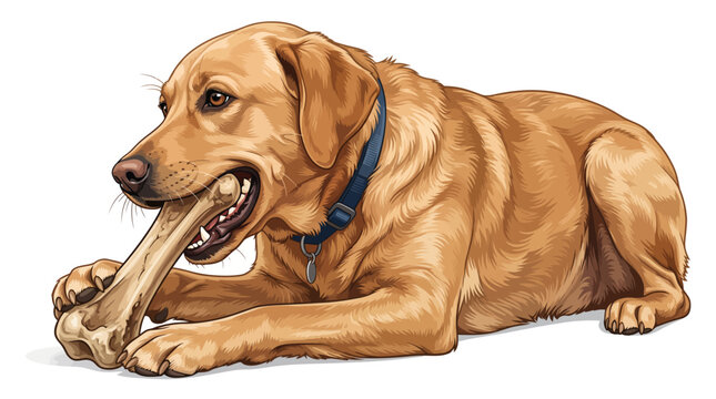 Golden retriever dog biting bone vector illustration