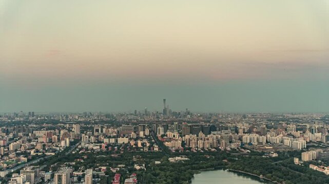 Beijing China Skyline at Dusk Over Dense Urban Cityscape