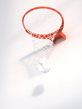 3D Rendering, paper falling through basketball hoop, unerring