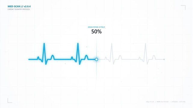 Medical heart rate scan interface showing fifty percent progress on a white background.