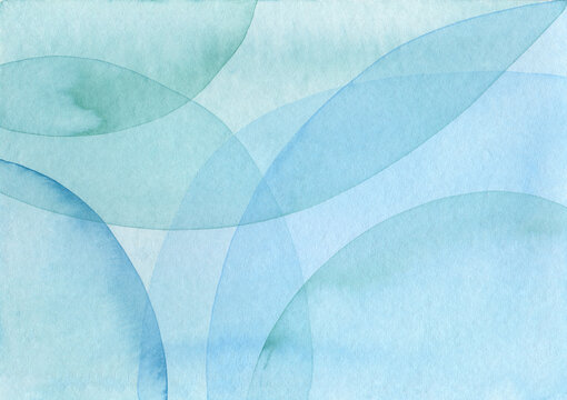 Abstract watercolor background features translucent blue circles