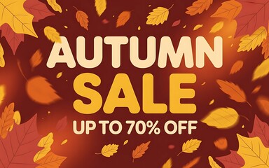 Fototapeta premium Autumn sale banner with falling leaves and big discount up to seventy percent